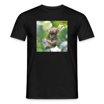 Chaton timide mais curieux - T-shirt homme - noir - Devant - AI Model Male 178 light (178cm)