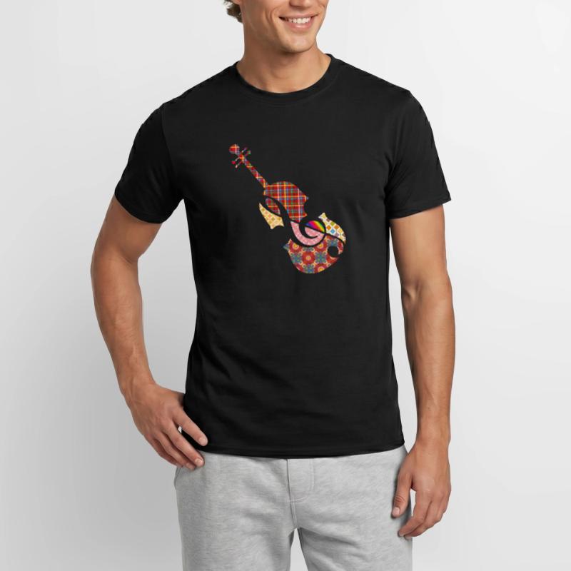 beau violon patchwork avec clé de sol T-shirt homme