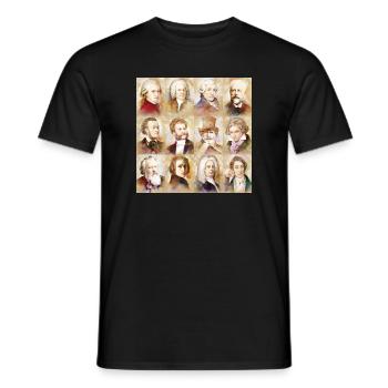 12 composers: Mozart, Bach, Beethoven and more - Men's T-Shirt - black - Front - AI Model Male 178 light (178cm)
