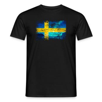 Swedish flag with northern lights in vintage style - Men's T-Shirt - black - Front - AI Model Male 178 light (178cm)