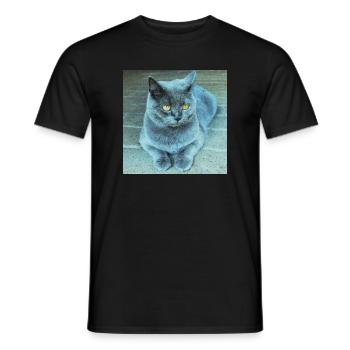 Gray Blue Cat with Golden Eyes - Men's T-Shirt - black - Front - AI Model Male 178 light (178cm)