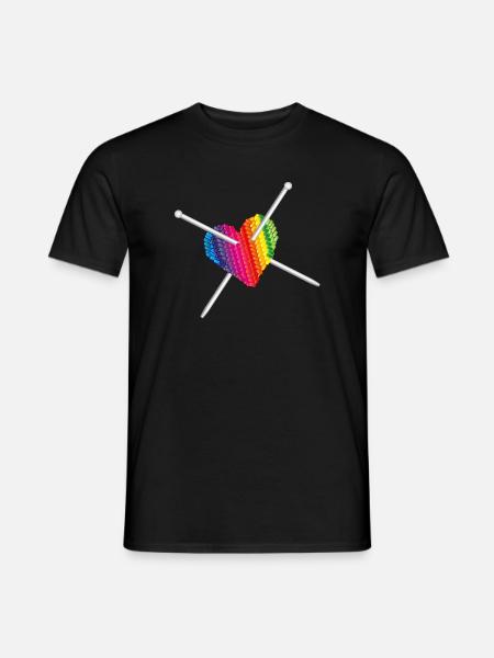 Mit Liebe gestrickt - Stricknadel mit Strick Herz - Männer T-Shirt - Schwarz