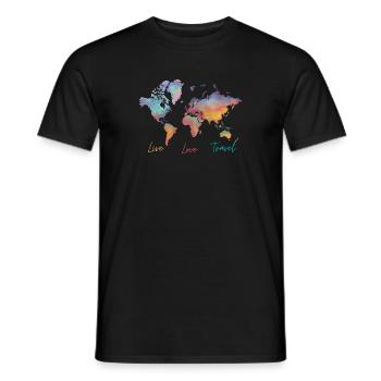 Live Love Travel, carte du monde - T-shirt homme - noir - Devant - AI Model Male 178 light (178cm)