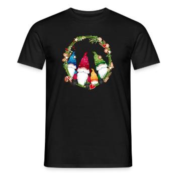 little elf family in a Christmas frame - Men's T-Shirt - black - Front - AI Model Male 178 light (178cm)