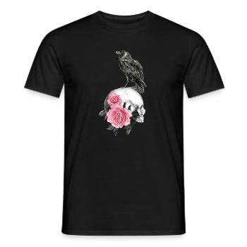 Crâne avec roses et corbeau - T-shirt homme - noir - Devant - AI Model Male 178 light (178cm)