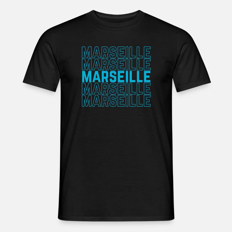 Marseille Outlined Repeat Neon Blau - Männer T-Shirt - Schwarz
