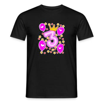 3ème anniversaire filles ballons de couronne étoiles - T-shirt homme - noir - Devant - AI Model Male 178 light (178cm)