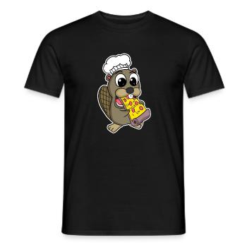 Beaver eats pizza chef gourmet - Men's T-Shirt - black - Front - AI Model Male 178 light (178cm)