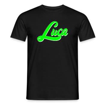 Luca Leuchtender Neon-Lettering Schriftzug - Männer T-Shirt - Schwarz - Vorne - AI Model Male 178 light (178cm)