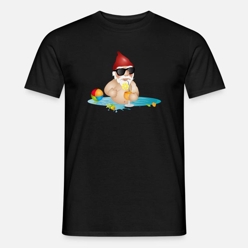 Gartenzwerg im Swimmingpool oder Meer und Getränk - Männer T-Shirt - Schwarz