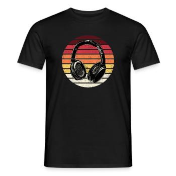 Retro Sunset Headphones - Men's T-Shirt - black - Front - AI Model Male 178 light (178cm)
