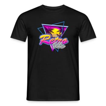 Retro Vibe - Nostalgie Neon Vapor Wave Palm Sunset - T-shirt homme - noir - Devant - AI Model Male 178 light (178cm)