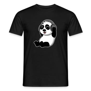 Bébé Panda animal écoute de la musique avec des écouteurs - T-shirt homme - noir - Devant - AI Model Male 178 light (178cm)