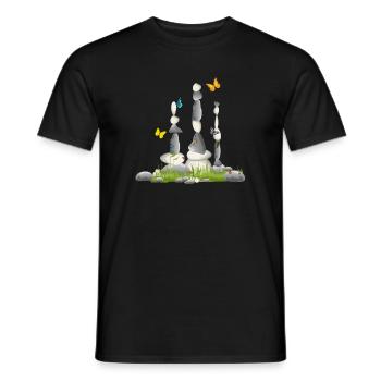 drei Steintürme auf einer Wiese mit Insekten - Männer T-Shirt - Schwarz - Vorne - AI Model Male 178 light (178cm)