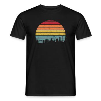 Retro Sunset Skyline Silhouette - Men's T-Shirt - black - Front - AI Model Male 178 light (178cm)