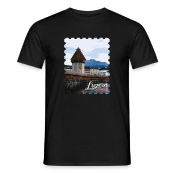 Luzern Kapellbrücke Panorama - Männer T-Shirt - Schwarz - Vorne - AI Model Male 178 light (178cm)