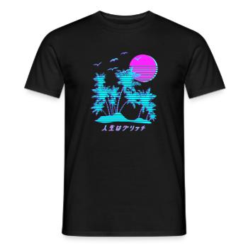 Vaporwave Palm Trees Kanji - Männer T-Shirt - Schwarz - Vorne - AI Model Male 178 light (178cm)