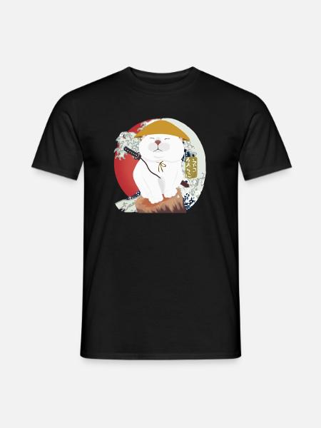 Samurai Cat sitting on the wood - Men's T-Shirt - black