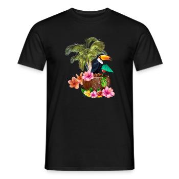 Conception tropicale avec toucans et palmiers. - T-shirt homme - noir - Devant - AI Model Male 178 light (178cm)