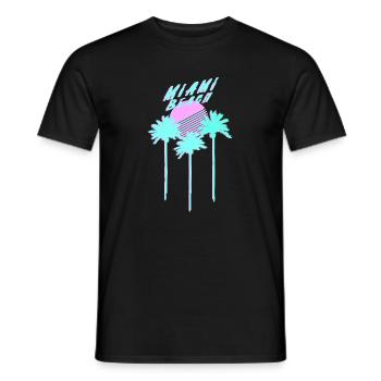 Miami Beach 80's Retro Palmen - Männer T-Shirt - Schwarz - Vorne - AI Model Male 178 light (178cm)