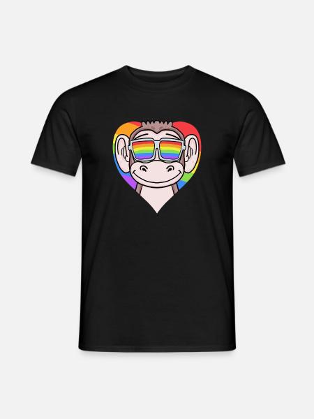 LGBT Herz mit Affe Regenbogen - Männer T-Shirt - Schwarz