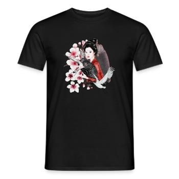 Geisha Sakura Japanese Motif - Men's T-Shirt - black - Front - AI Model Male 178 light (178cm)