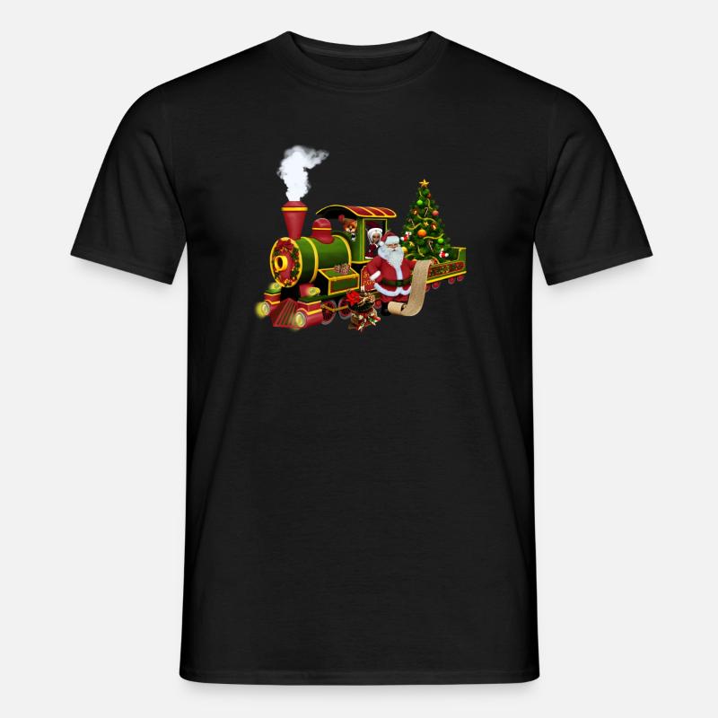 Santa mit einem Zug - Männer T-Shirt - Schwarz