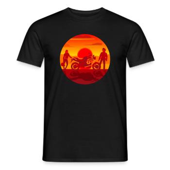 Couple et moto au coucher du soleil - T-shirt homme - noir - Devant - AI Model Male 178 light (178cm)