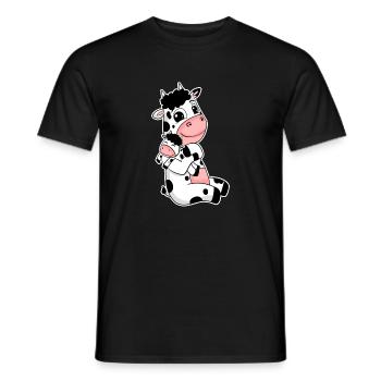 Famille vache - Vache avec bébé - Motif vache - T-shirt homme - noir - Devant - AI Model Male 178 light (178cm)