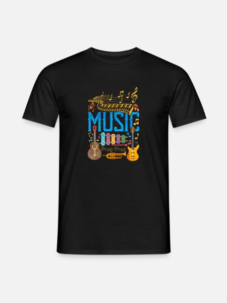Farverig musikinstrumentcollage | Musik Kærlighed - Mænd T-shirt - sort