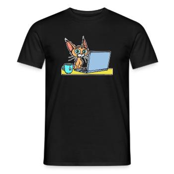 Laptop Home Office Statement Katze Kaffee Karriere - Männer T-Shirt - Schwarz - Vorne - AI Model Male 178 light (178cm)