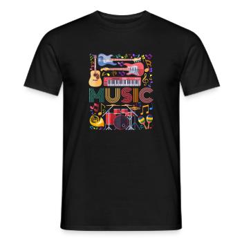 Music Instrument Collage Art - Men's T-Shirt - black - Front - AI Model Male 178 light (178cm)
