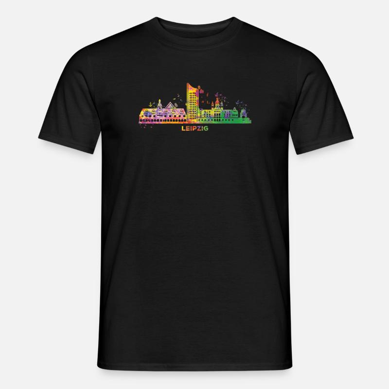 Leipzig Skyline Bunt Leipziger Uniriese - Männer T-Shirt - Schwarz