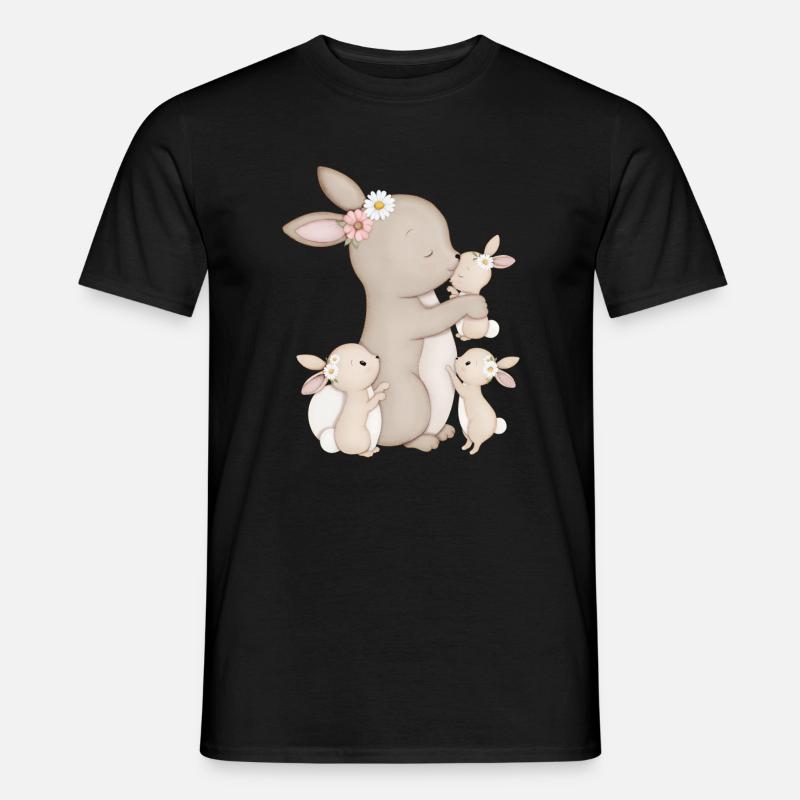 süße Hasen mit Blumen - Männer T-Shirt - Schwarz