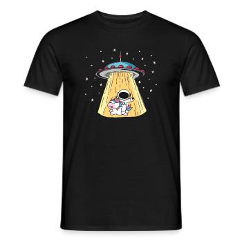 Alien UFO with unicorn and astronaut motif - Men's T-Shirt - black - Front - AI Model Male 178 light (178cm)