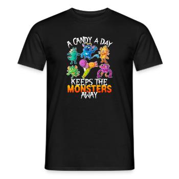 One Candy Per Day Keeps The Montser Far Halloween - Men's T-Shirt - black - Front - AI Model Male 178 light (178cm)