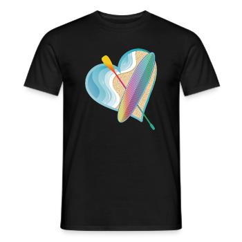 Stand up paddle avec beaucoup de cœur sur la plage - T-shirt homme - noir - Devant - AI Model Male 178 light (178cm)
