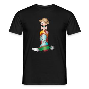 small earthworm as a cowboy in a western boot - Men's T-Shirt - black - Front - AI Model Male 178 light (178cm)
