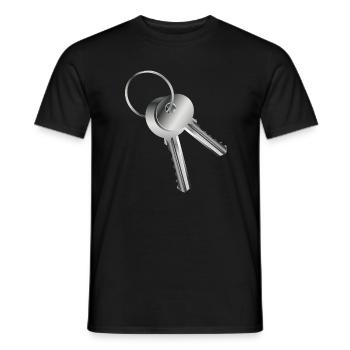 two silver-coloured keys with symbolic character - Men's T-Shirt - black - Front - AI Model Male 178 light (178cm)