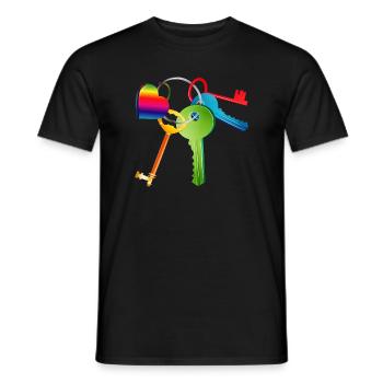 Porte-clés avec clés colorées et cœur coloré - T-shirt homme - noir - Devant - AI Model Male 178 light (178cm)