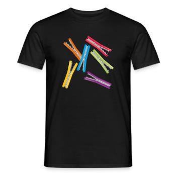open zippers with colorful ribbons - Men's T-Shirt - black - Front - AI Model Male 178 light (178cm)