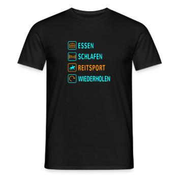 Essen. Schlafen. Reitsport. Wiederholen Design - Männer T-Shirt - Schwarz - Vorne - AI Model Male 178 light (178cm)