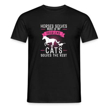 Horses Solves Most Of My Problems Cats Solves The - Men's T-Shirt - black - Front - AI Model Male 178 light (178cm)