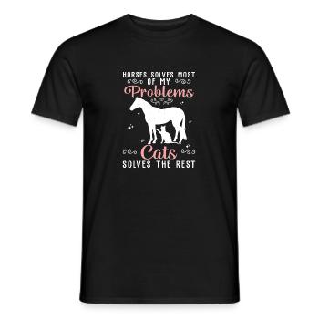 Horses Solves Most Of My Problems Cats Solves The - Men's T-Shirt - black - Front - AI Model Male 178 light (178cm)