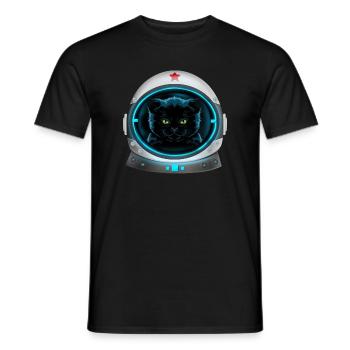 angry space cat astronaut - Men's T-Shirt - black - Front - AI Model Male 178 light (178cm)