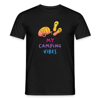 Camping Vibes Quote Caravan Motorhome Course Fan - Men's T-Shirt - black - Front - AI Model Male 178 light (178cm)