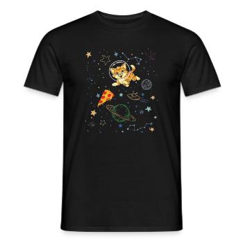 Verspielte Katze in der kosmischen Weltraumszene - Männer T-Shirt - Schwarz - Vorne - AI Model Male 178 light (178cm)
