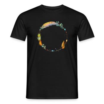 zarter Rahmen aus Federn und Ethno Symbolen - Männer T-Shirt - Schwarz - Vorne - AI Model Male 178 light (178cm)