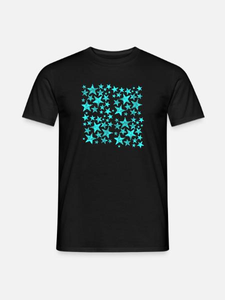 Leuchtende blaue Sternenmuster auf Schwarz - Männer T-Shirt - Schwarz