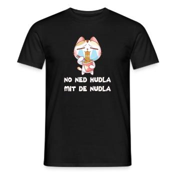 Schwäbisch No ned Hudla mit de Nudla Katze - Männer T-Shirt - Schwarz - Vorne - AI Model Male 178 light (178cm)